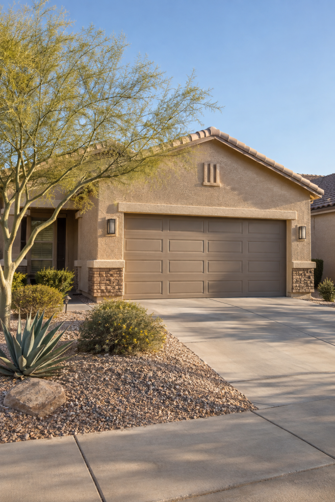 Residential garage door at a Southwestern-style home in Buckeye, Arizona